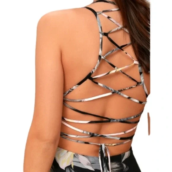 Lulu's Love Abloom Black Floral Print Lace-Up Maxi Dress Size XS - Picture 4 of 13